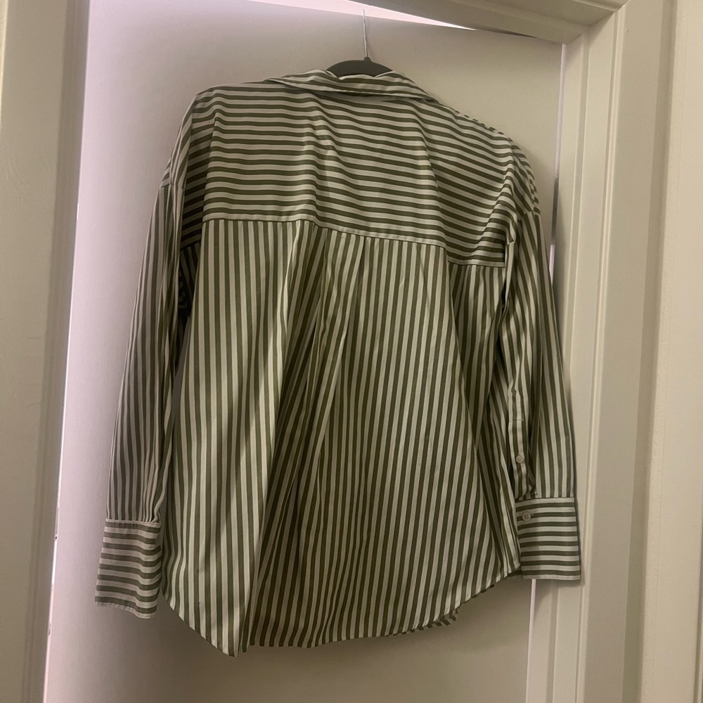 Zara Green Stripe Button Down Shirt Size Small